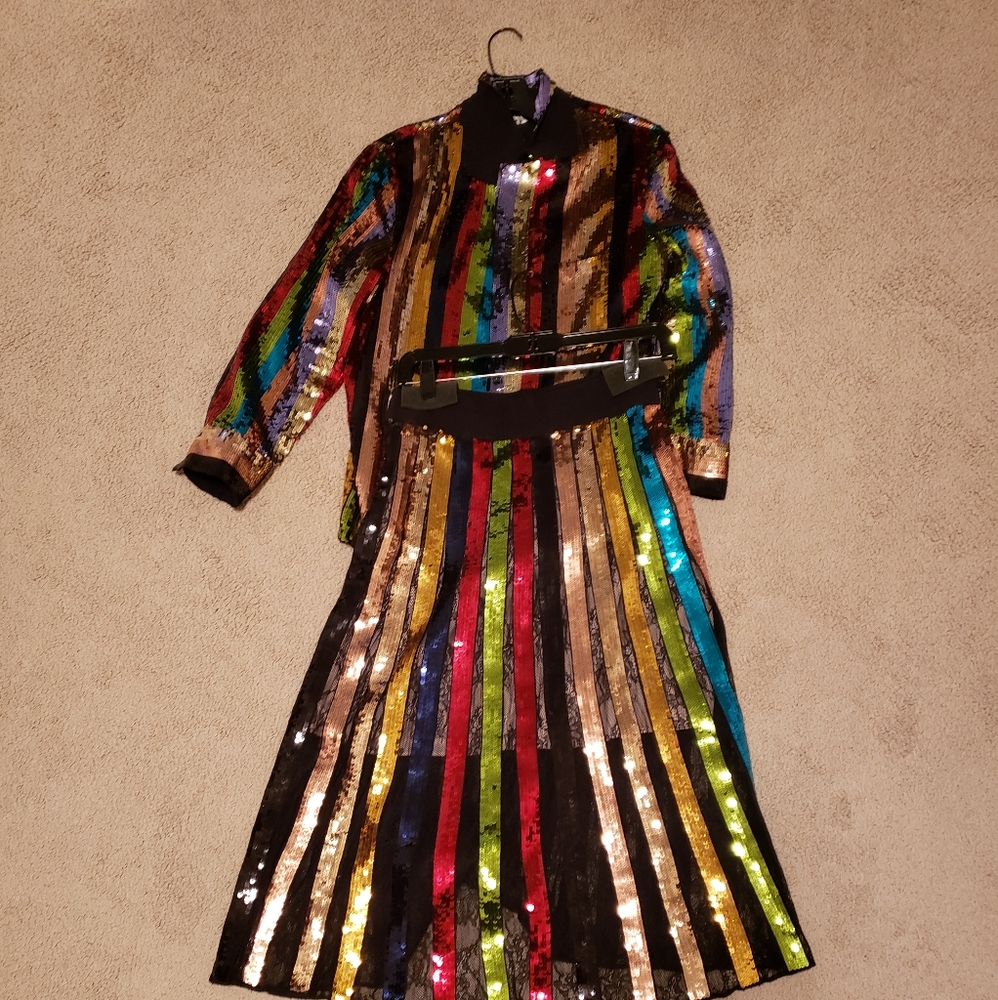 ALICE + OLIVIA STACEY BENNET RAINBOW JACKET/SKIRT